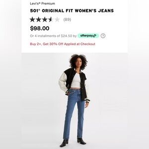 501 Original for women’s JEANS color SALSA medium wash size 30 x 30 new no tags